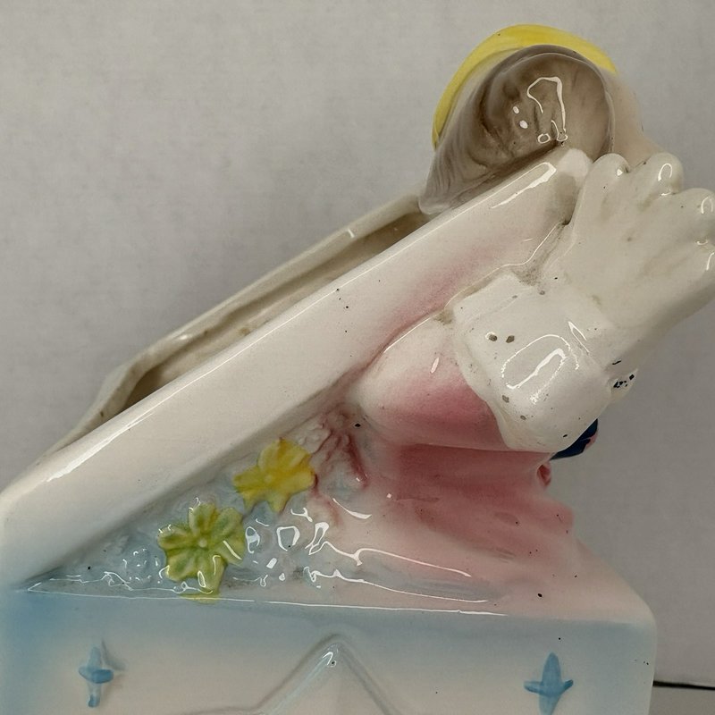 Lefton 1975 Clown Baby Planter Ceramic Bunny Block Pastel Nursery Decor Japan