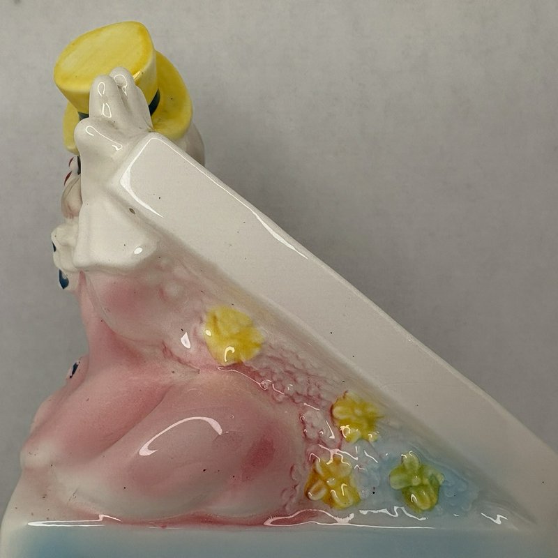 Lefton 1975 Clown Baby Planter Ceramic Bunny Block Pastel Nursery Decor Japan