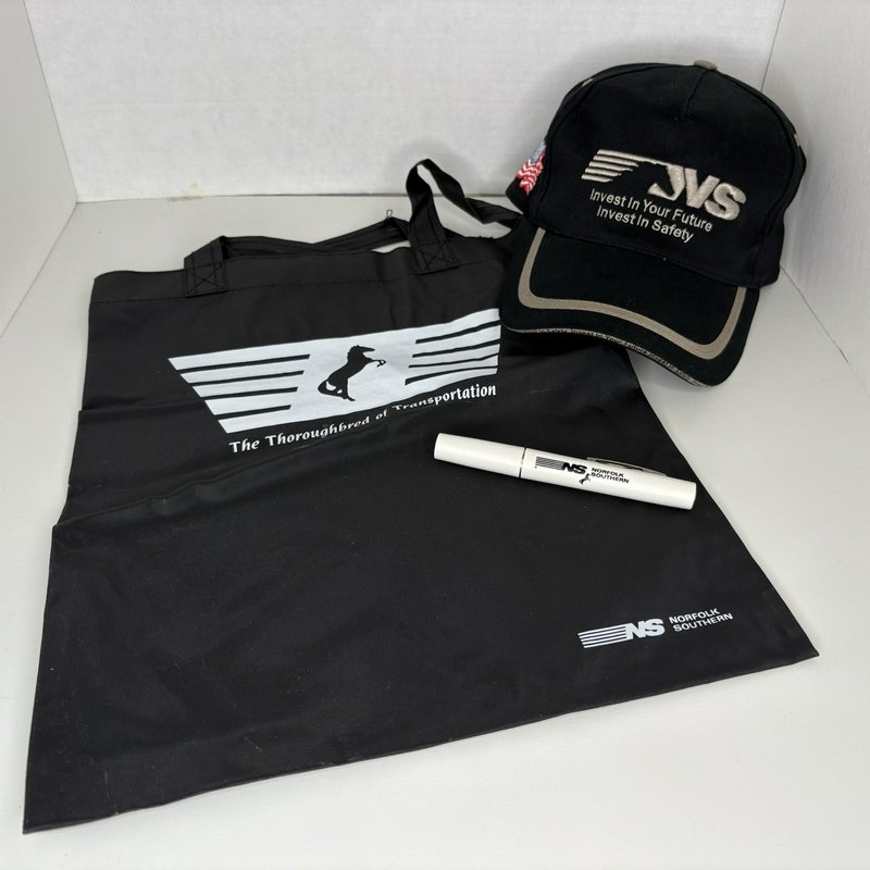 Norfolk Southern Safety Hat Tote & Pen Light Lot NS Railroad Invest in Safety