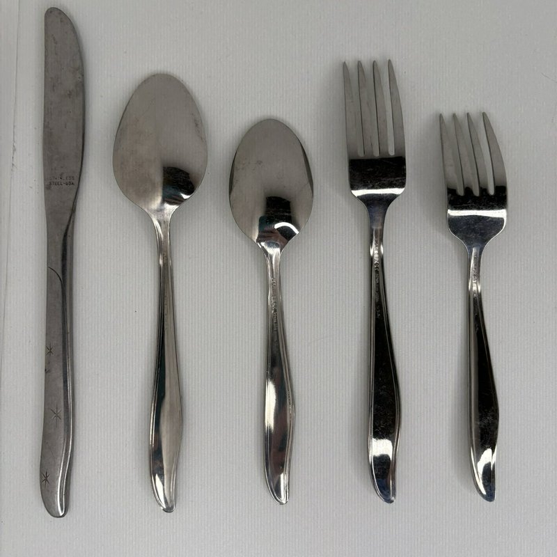 Mar-Crest Atomic Star Stainless Steel Flatware 5-Pc Place Setting USA Vintage