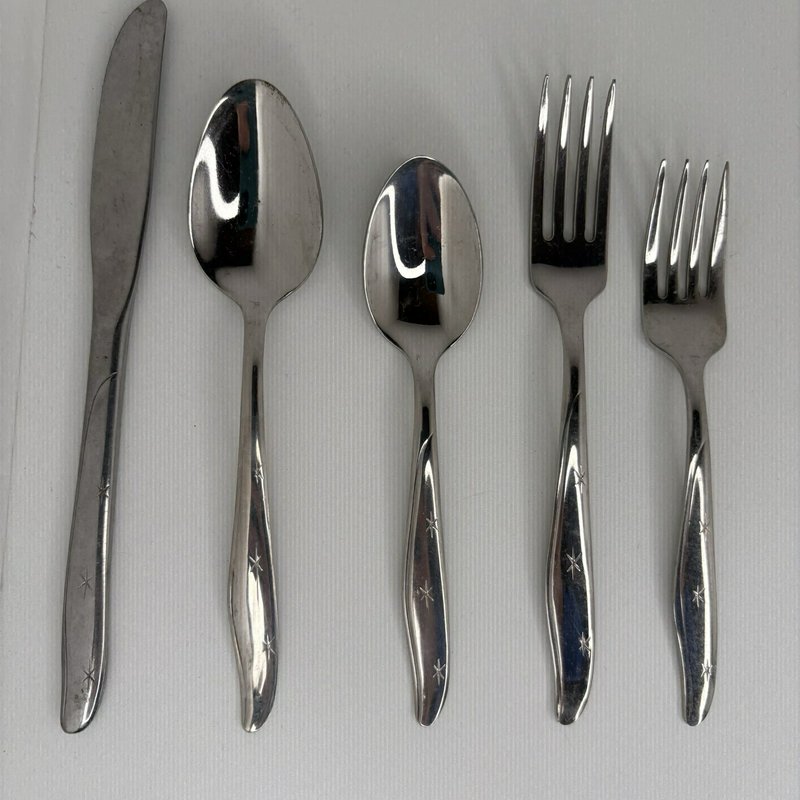 Mar-Crest Atomic Star Stainless Steel Flatware 5-Pc Place Setting USA Vintage