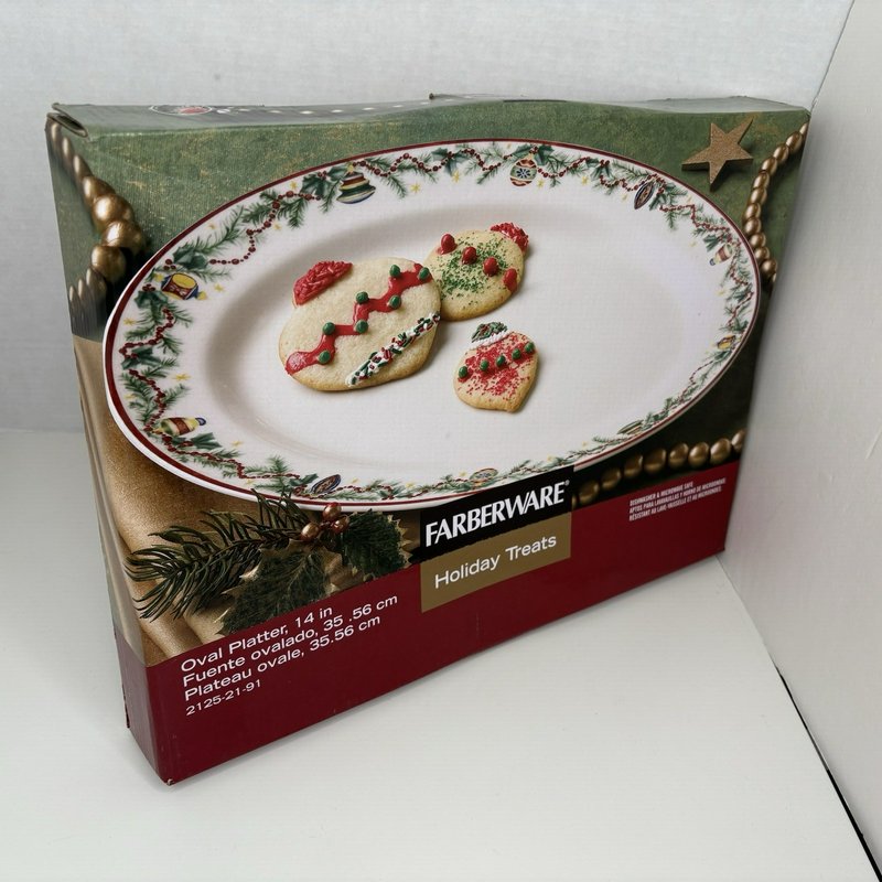 Farberware Holiday Treats 14” Oval Platter 2125 Christmas Ornaments NIB 2007