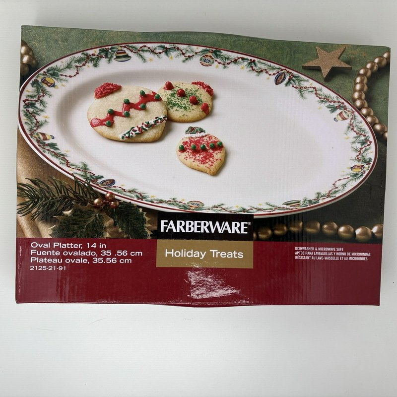 Farberware Holiday Treats 14” Oval Platter 2125 Christmas Ornaments NIB 2007