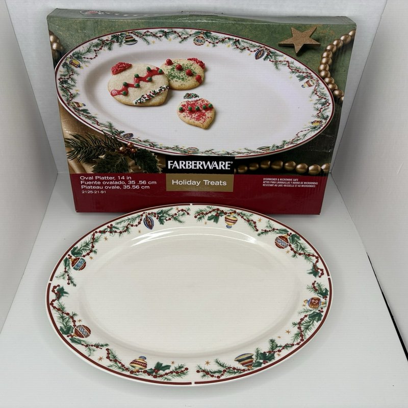 Farberware Holiday Treats 14” Oval Platter 2125 Christmas Ornaments NIB 2007
