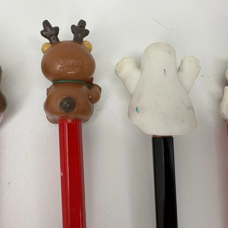 Russ Lot of 10 Vintage Pencil Toppers Holiday Animals Cat Dog Ghost Pumpkin