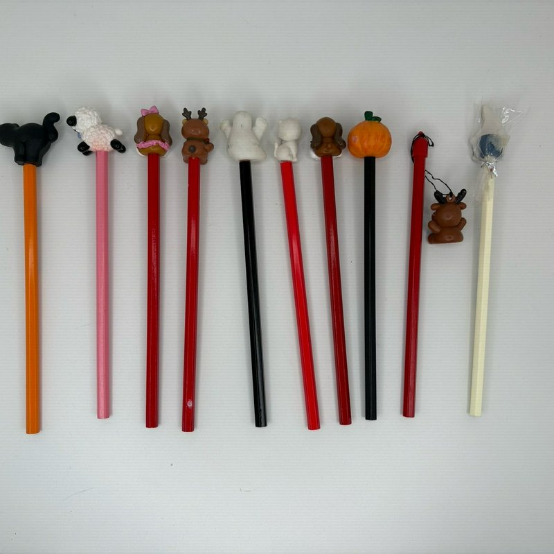 Russ Lot of 10 Vintage Pencil Toppers Holiday Animals Cat Dog Ghost Pumpkin