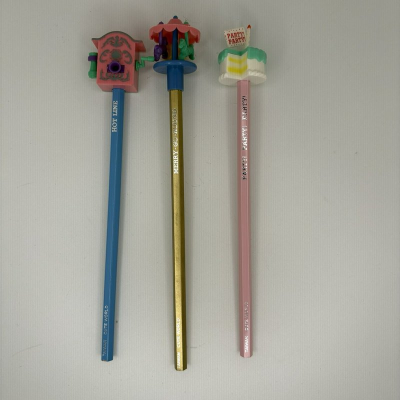 Vintage Cute World Taiwan Topper Pencils Set of 3 Phone Merry-Go-Round Cake