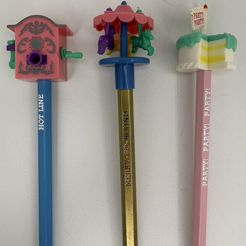 Vintage Cute World Taiwan Topper Pencils Set of 3 Phone Merry-Go-Round Cake