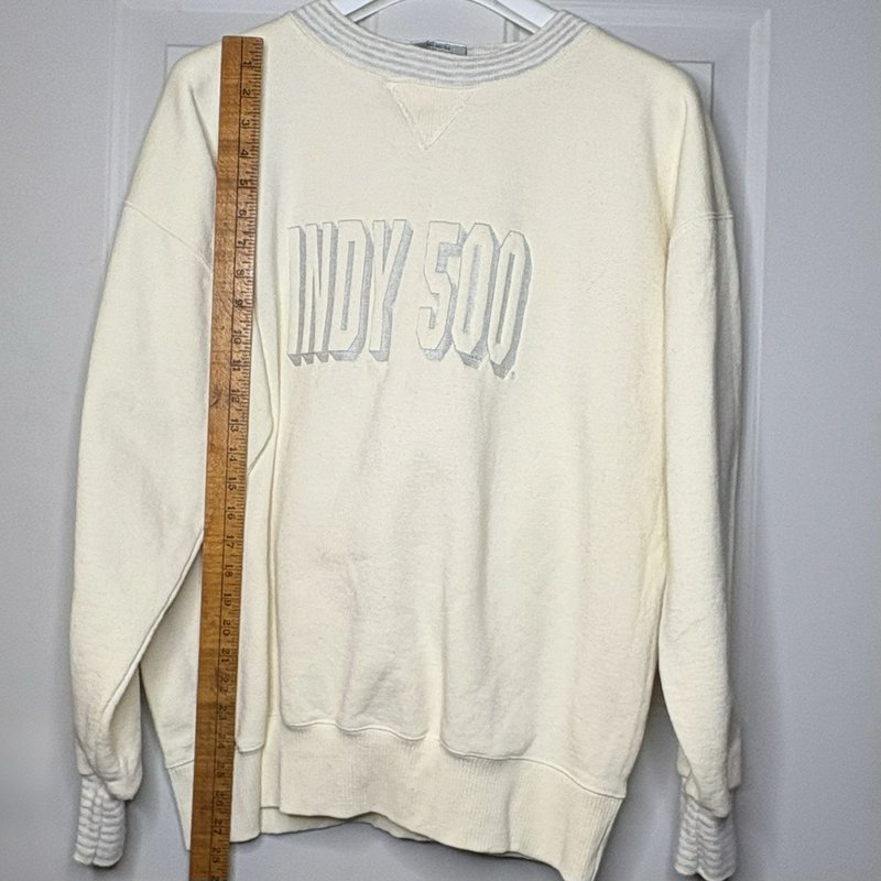 Vintage Velva Sheen Indy 500 Sweatshirt XL Made USA Cream Crewneck Racing 80s