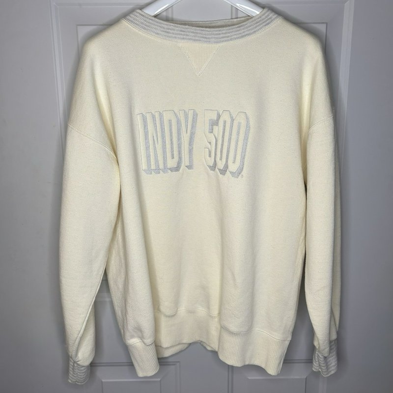 Vintage Velva Sheen Indy 500 Sweatshirt XL Made USA Cream Crewneck Racing 80s