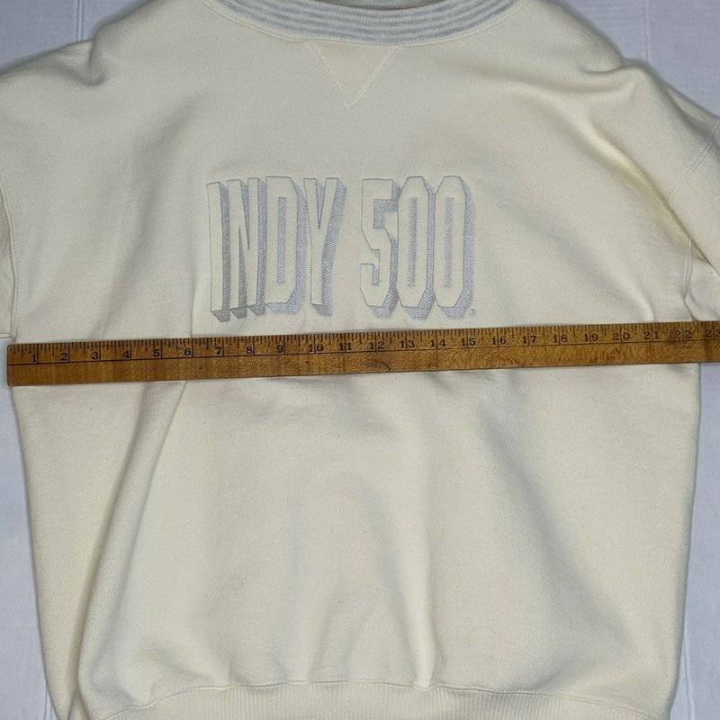 Vintage Velva Sheen Indy 500 Sweatshirt XL Made USA Cream Crewneck Racing 80s