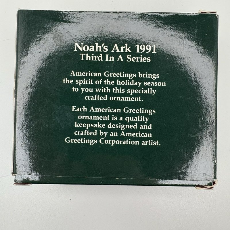American Greetings Noah’s Ark Ornament 1991 Third in Series w/ Box Vintage