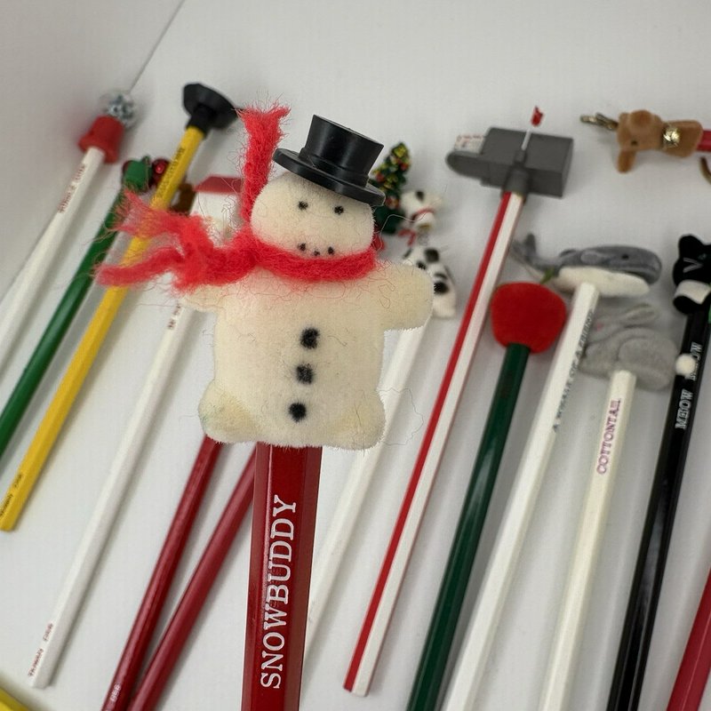 Vintage Taiwan D56 Pencil Lot 30 Novelty Toppers Animals Holidays Mailbox More