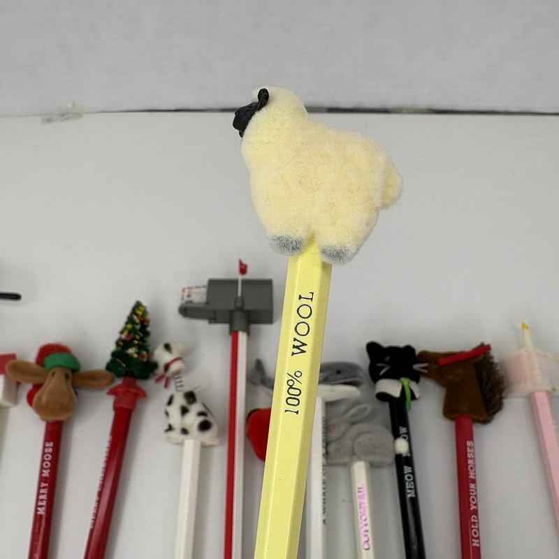 Vintage Taiwan D56 Pencil Lot 30 Novelty Toppers Animals Holidays Mailbox More