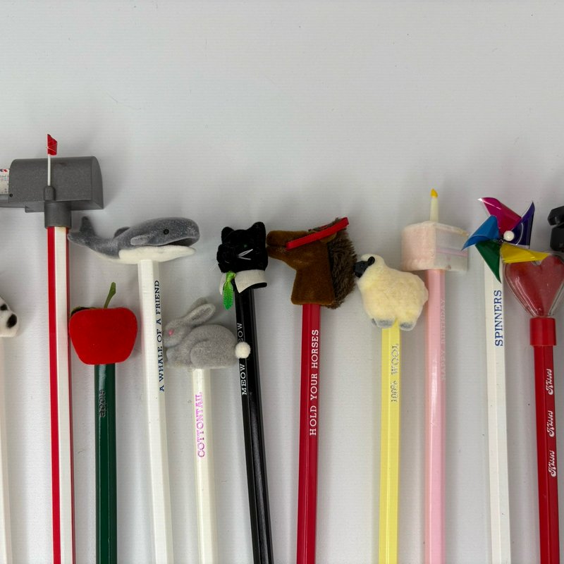 Vintage Taiwan D56 Pencil Lot 30 Novelty Toppers Animals Holidays Mailbox More