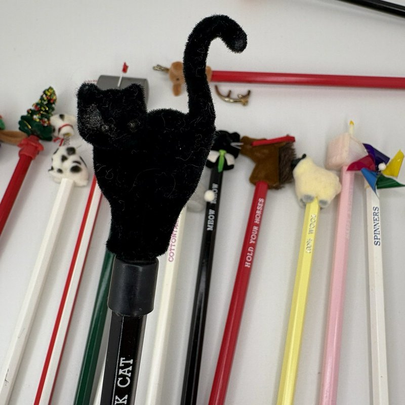 Vintage Taiwan D56 Pencil Lot 30 Novelty Toppers Animals Holidays Mailbox More