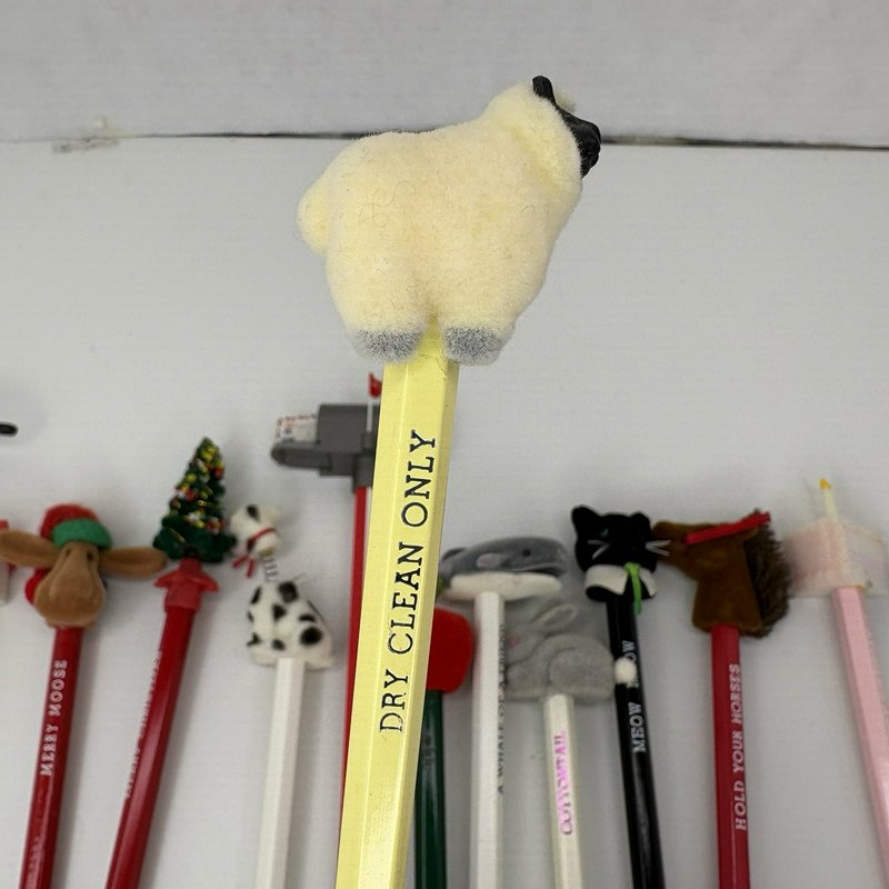 Vintage Taiwan D56 Pencil Lot 30 Novelty Toppers Animals Holidays Mailbox More