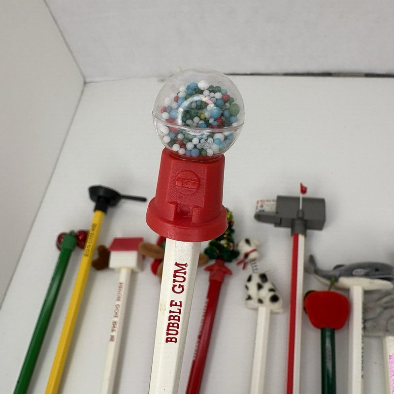 Vintage Taiwan D56 Pencil Lot 30 Novelty Toppers Animals Holidays Mailbox More