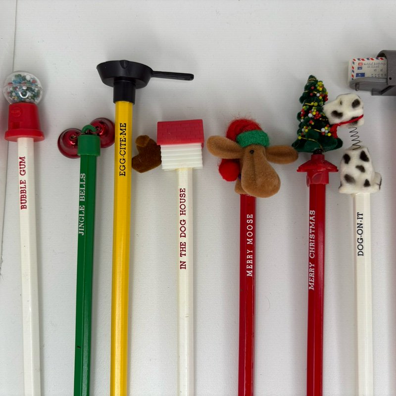 Vintage Taiwan D56 Pencil Lot 30 Novelty Toppers Animals Holidays Mailbox More