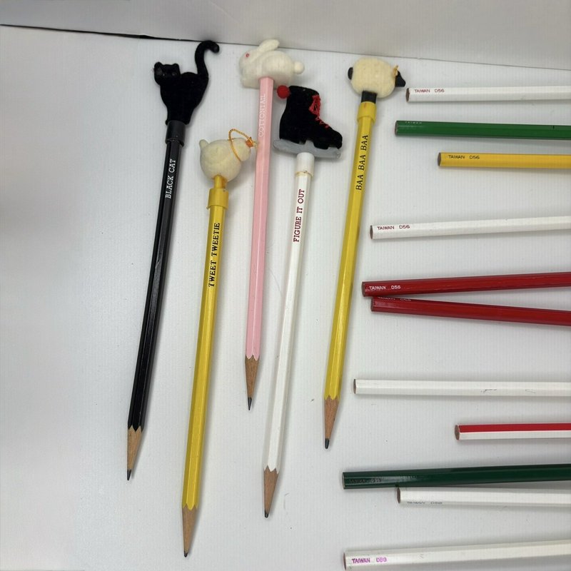 Vintage Taiwan D56 Pencil Lot 30 Novelty Toppers Animals Holidays Mailbox More