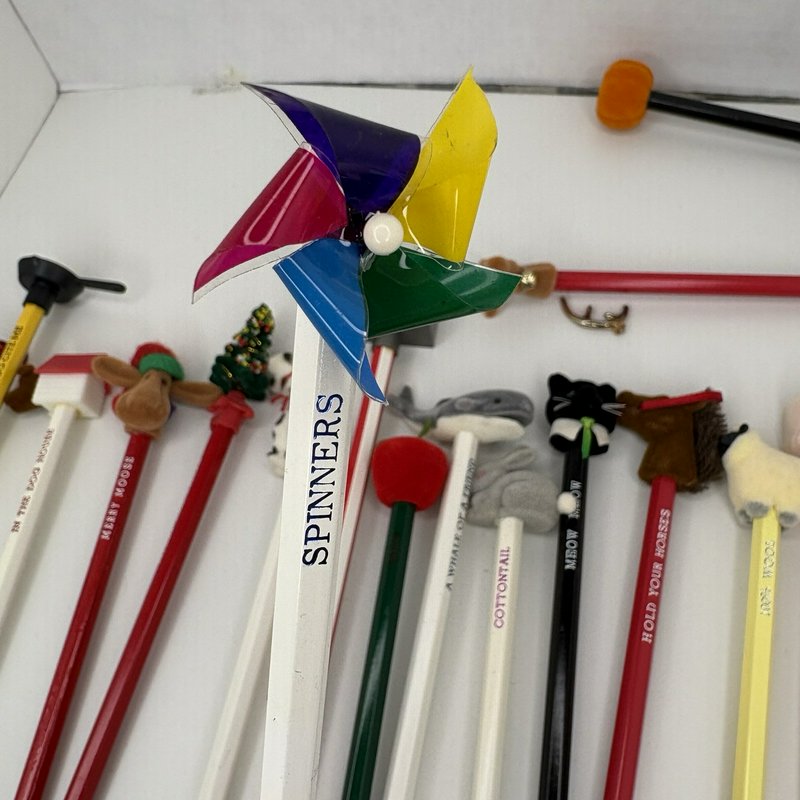 Vintage Taiwan D56 Pencil Lot 30 Novelty Toppers Animals Holidays Mailbox More