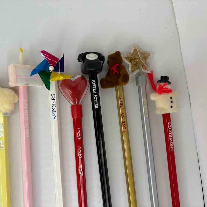 Vintage Taiwan D56 Pencil Lot 30 Novelty Toppers Animals Holidays Mailbox More