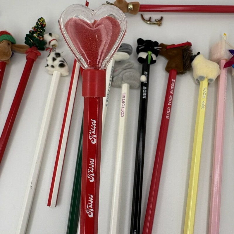 Vintage Taiwan D56 Pencil Lot 30 Novelty Toppers Animals Holidays Mailbox More