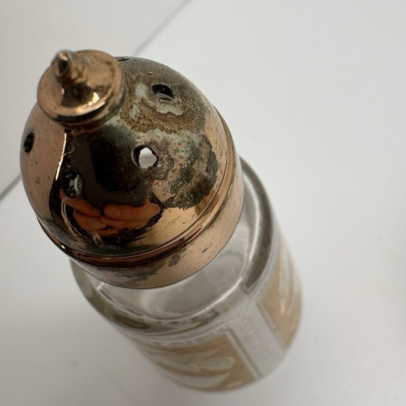 Vintage Cera Gold Leaf Salt & Pepper Shakers Pair Mid Century Glass Retro