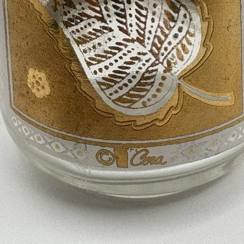 Vintage Cera Gold Leaf Salt & Pepper Shakers Pair Mid Century Glass Retro