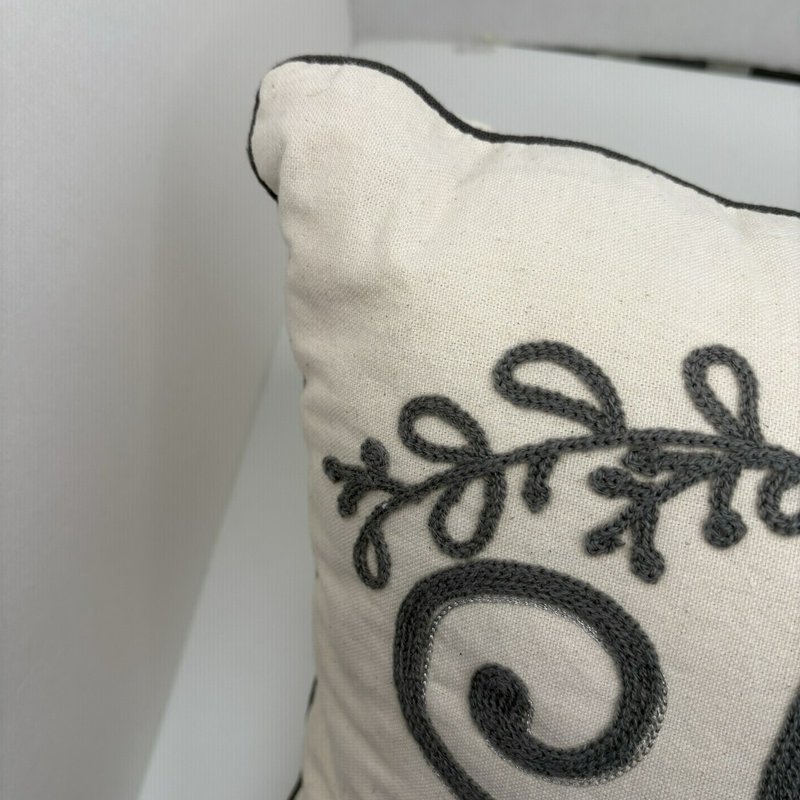 "May Love Be the Heart of This Home" Pillow 17” Gray Embroidered Cotton Decor