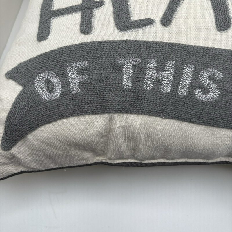 "May Love Be the Heart of This Home" Pillow 17” Gray Embroidered Cotton Decor