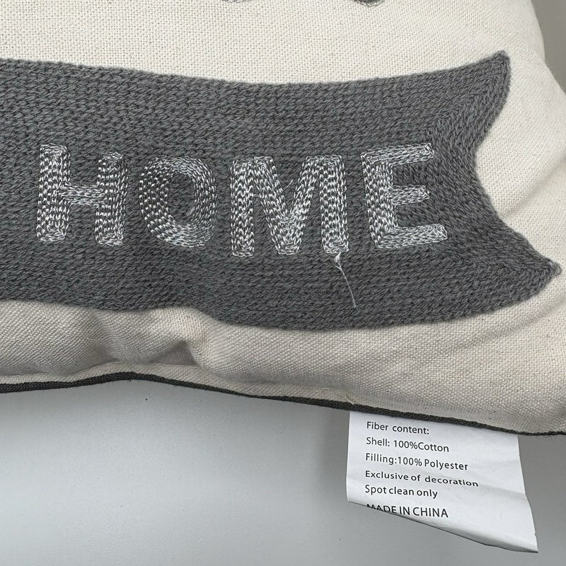 "May Love Be the Heart of This Home" Pillow 17” Gray Embroidered Cotton Decor