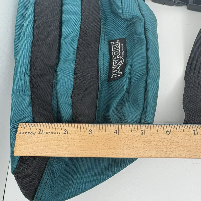 Vintage JanSport USA Teal Black Lumbar Fanny Pack Waist Bag JS Zippers 90s