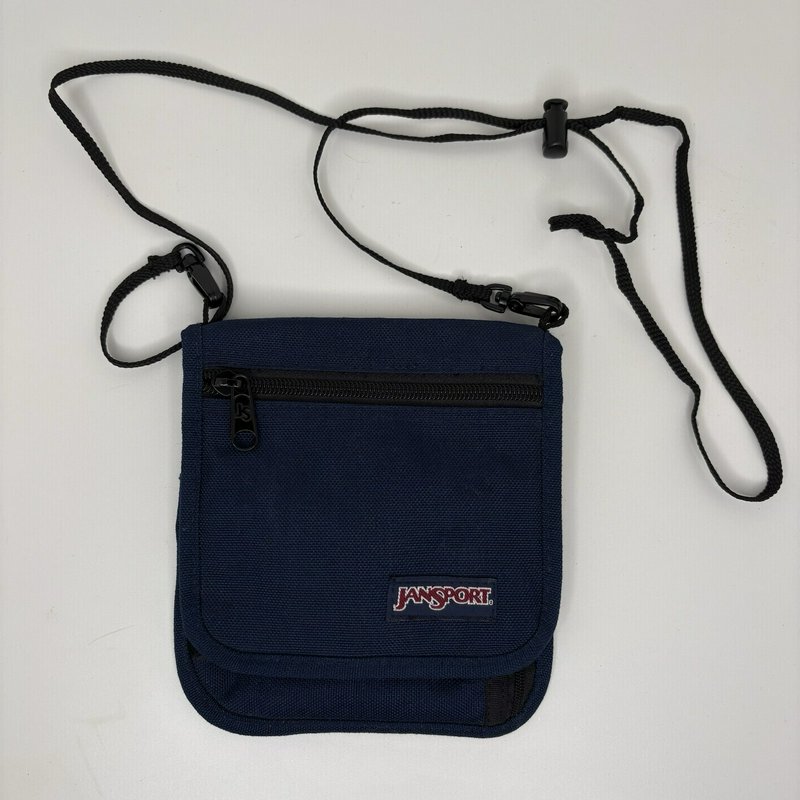 Vintage JanSport Travel Neck Wallet Passport Pouch Organizer Navy Nylon Zip