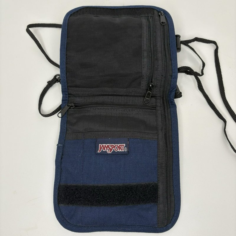 Vintage JanSport Travel Neck Wallet Passport Pouch Organizer Navy Nylon Zip