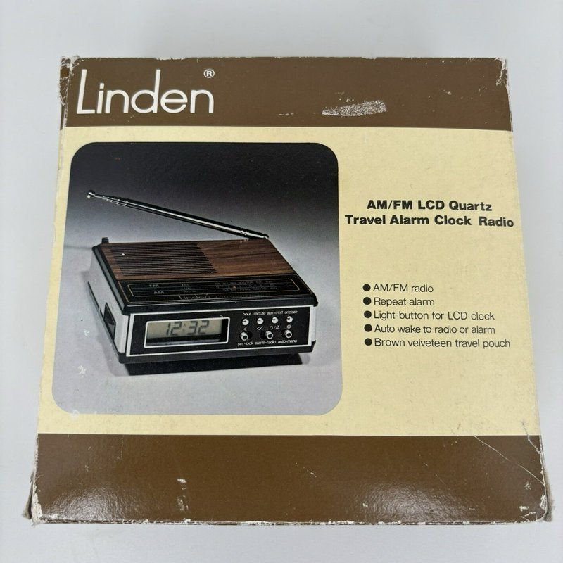 Vintage Linden Model 2510 AM/FM LCD Quartz Travel Alarm Clock Radio w/ Box
