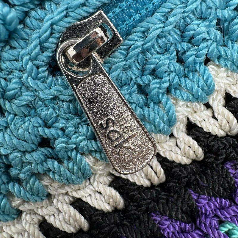 The Sak Crochet Shoulder Bag Multicolor Striped Lined Zip Top Boho Tote