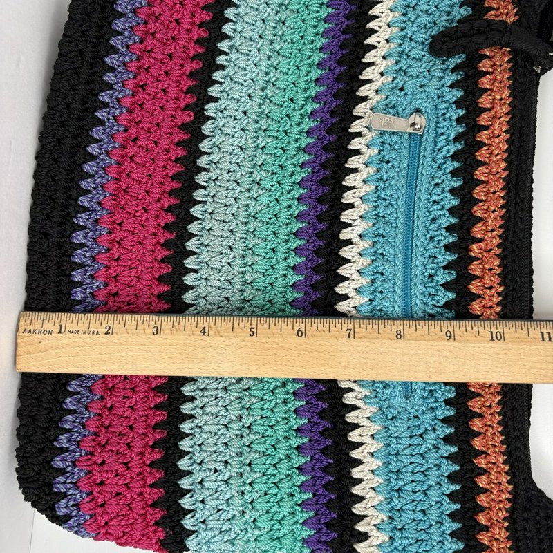 The Sak Crochet Shoulder Bag Multicolor Striped Lined Zip Top Boho Tote