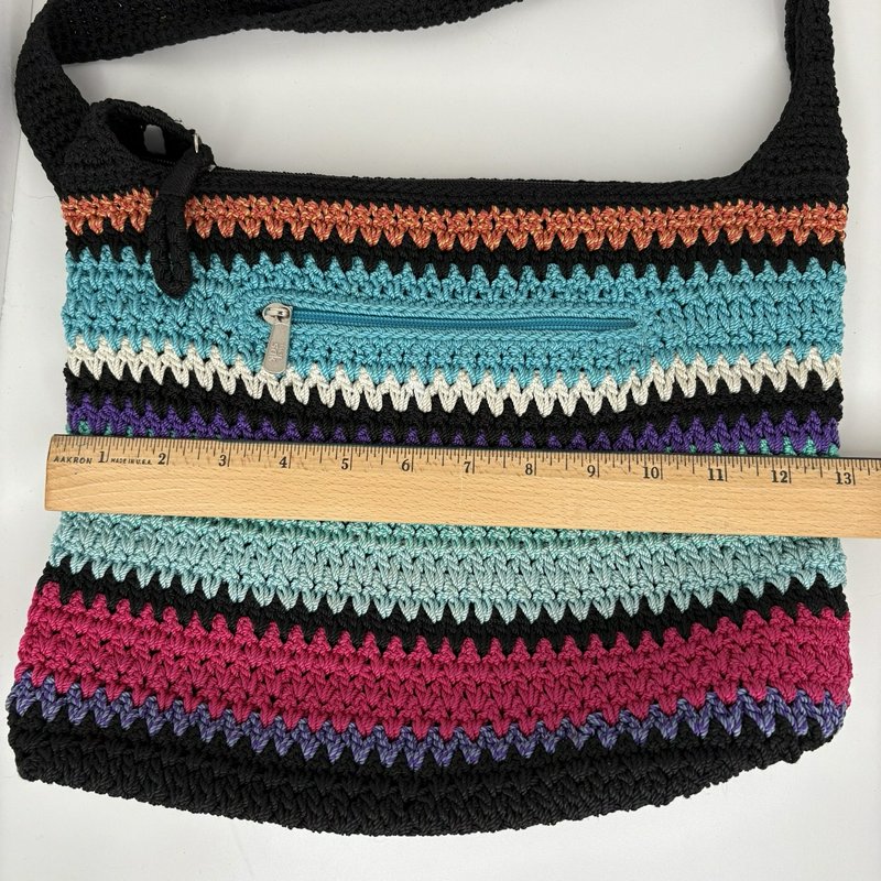 The Sak Crochet Shoulder Bag Multicolor Striped Lined Zip Top Boho Tote