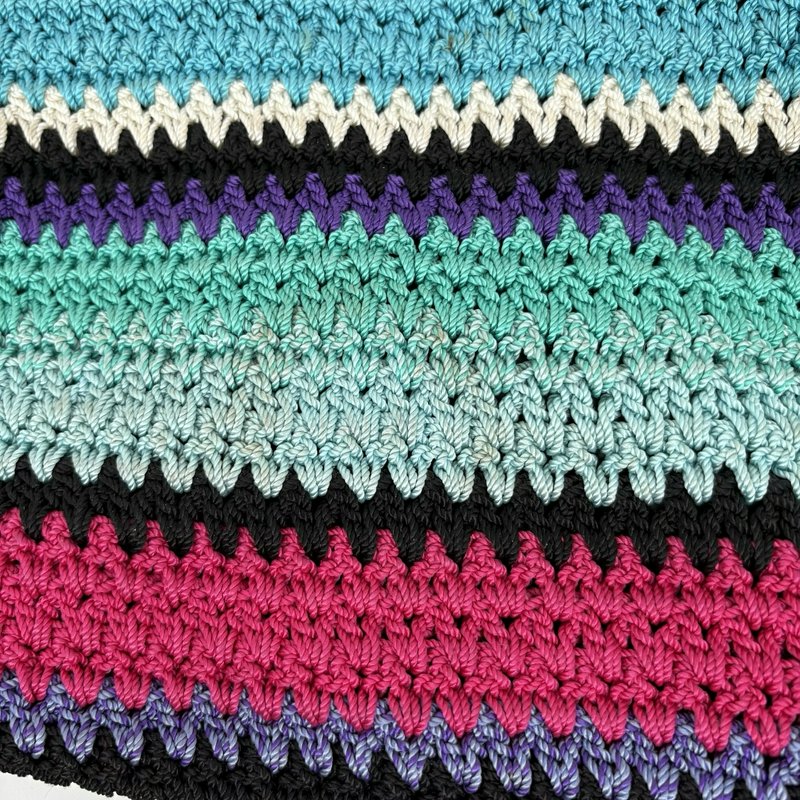 The Sak Crochet Shoulder Bag Multicolor Striped Lined Zip Top Boho Tote