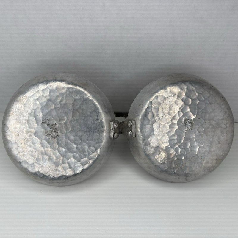 Everlast Hand Wrought Aluminum Double Serving Dish Bamboo Handle Vintage