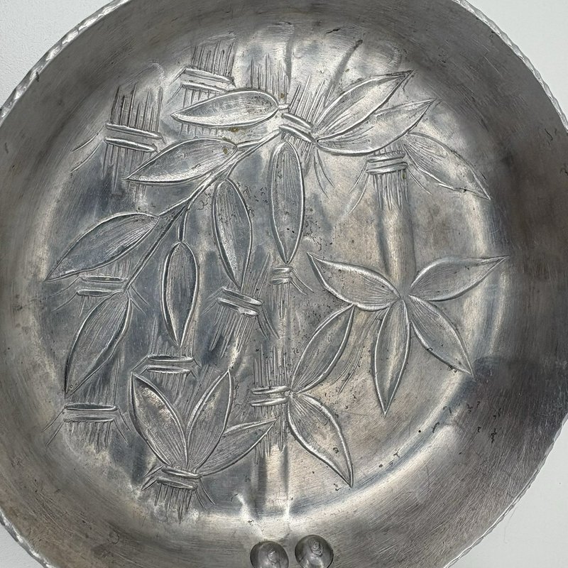 Everlast Hand Wrought Aluminum Double Serving Dish Bamboo Handle Vintage