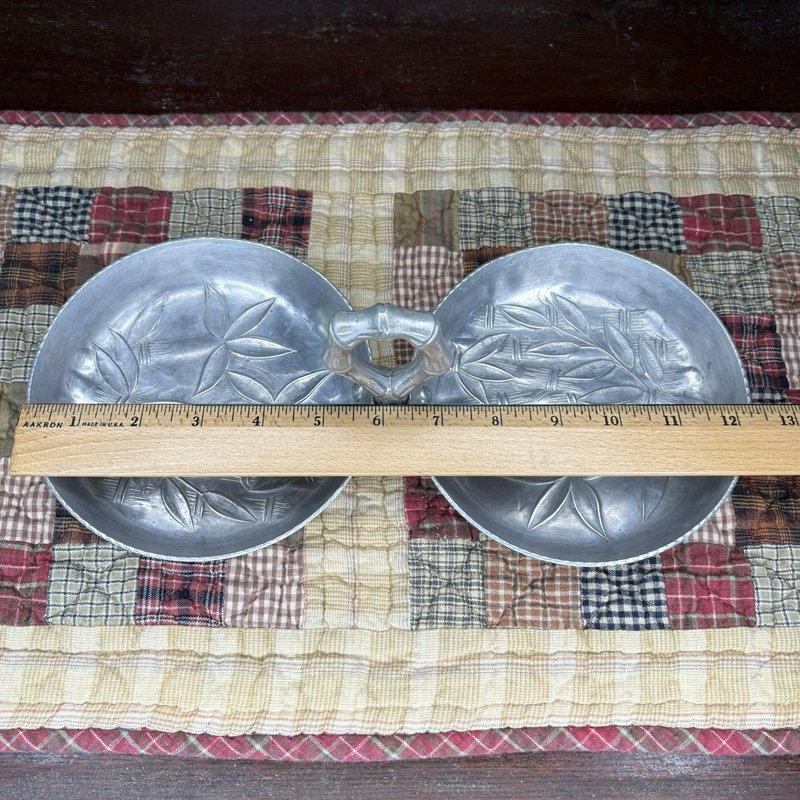 Everlast Hand Wrought Aluminum Double Serving Dish Bamboo Handle Vintage