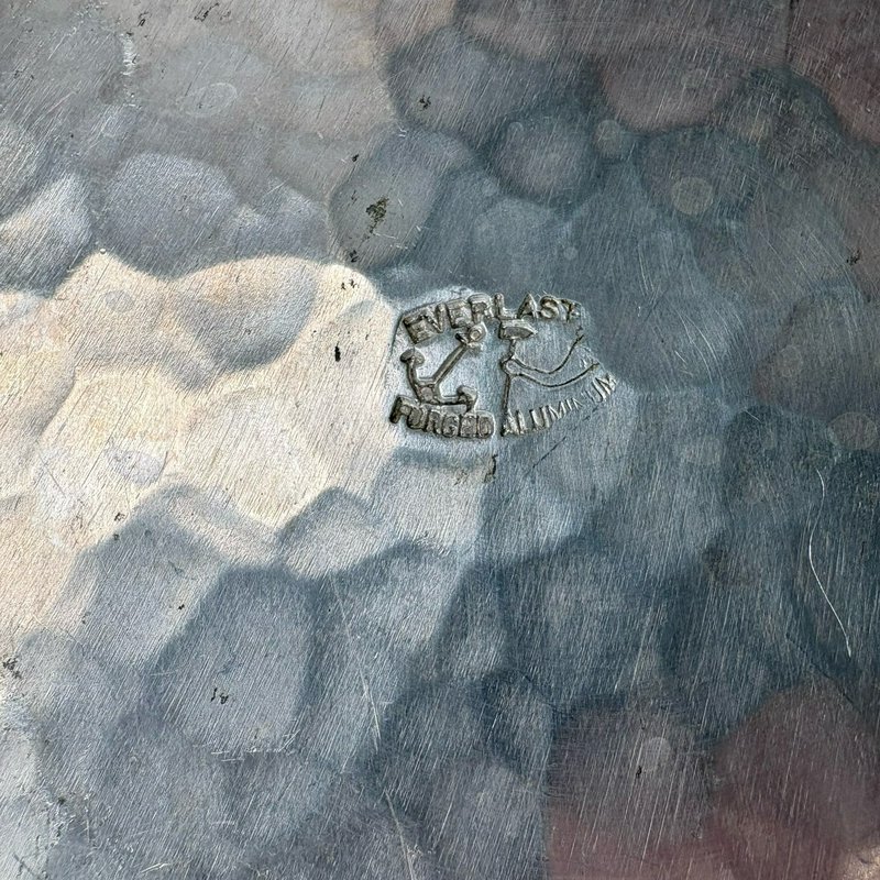 Everlast Hand Wrought Aluminum Double Serving Dish Bamboo Handle Vintage