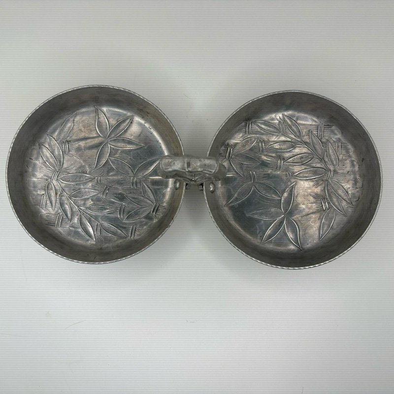 Everlast Hand Wrought Aluminum Double Serving Dish Bamboo Handle Vintage