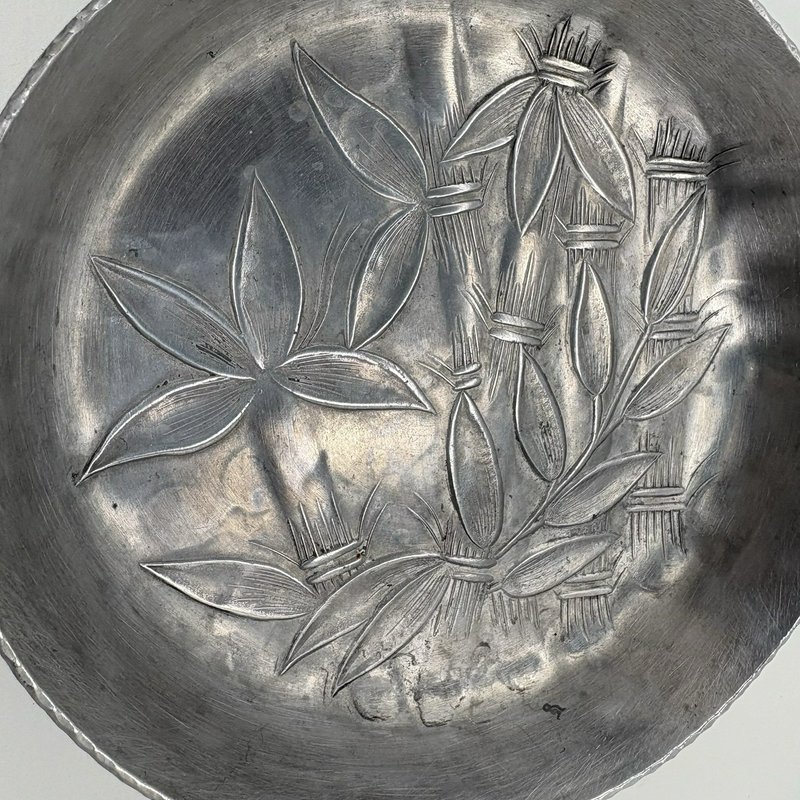 Everlast Hand Wrought Aluminum Double Serving Dish Bamboo Handle Vintage