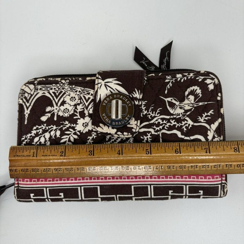 Vera Bradley Brown Floral Quilted Zip Wallet Turn Lock ID Holder
