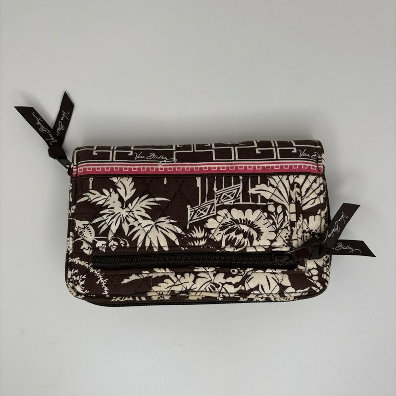 Vera Bradley Brown Floral Quilted Zip Wallet Turn Lock ID Holder