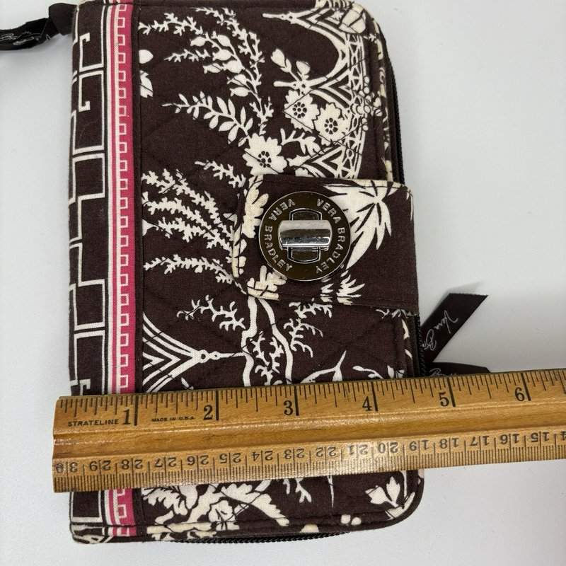 Vera Bradley Brown Floral Quilted Zip Wallet Turn Lock ID Holder