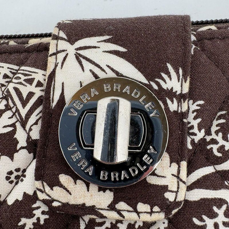 Vera Bradley Brown Floral Quilted Zip Wallet Turn Lock ID Holder